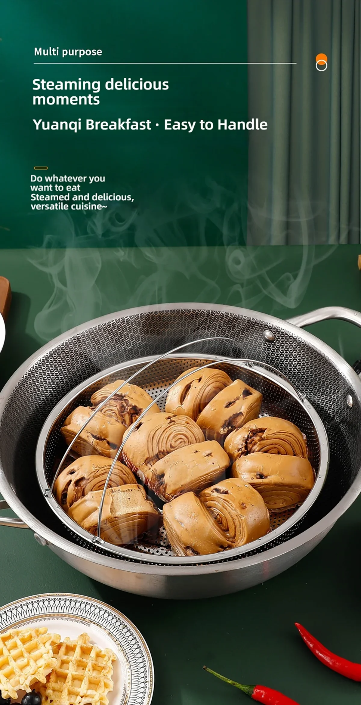 1pc Stainless Steel Multi-Functional Steamer Basket, Uncharged Kitchen Strainer for Steaming Rice, Dumplings, and Vegetables