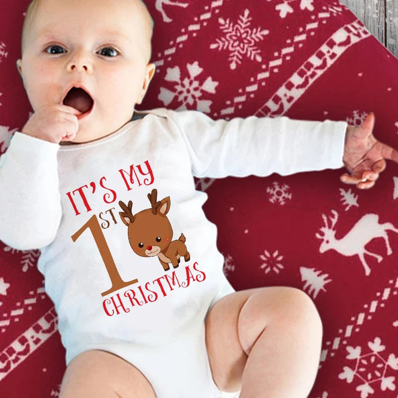 My First Christmas Baby Romper Long Sleeve Autumn Sprint Warm Baby Bodysuits Boys Girls Unisex Tee Shirts Casual Ropa