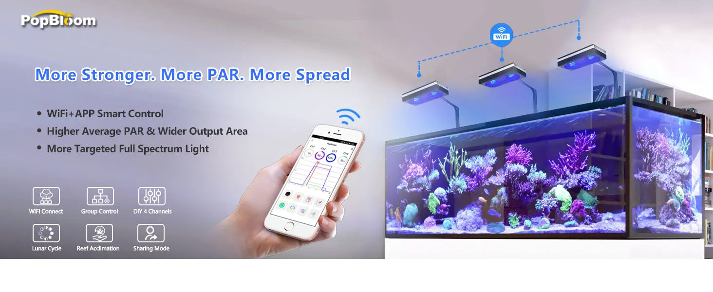 PopBloom RL180 WiFi Led Aquarium Reef Light 180W, Professional Full Spectrum Aquarium Lamp for Reef Coral SPS/LPS Aquarium Tank