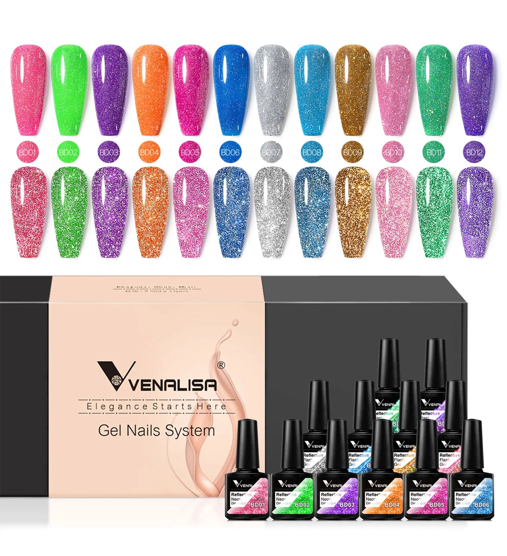 12pcs/kit Venalisa Vernis à ongles gel pigmentée Terre brune