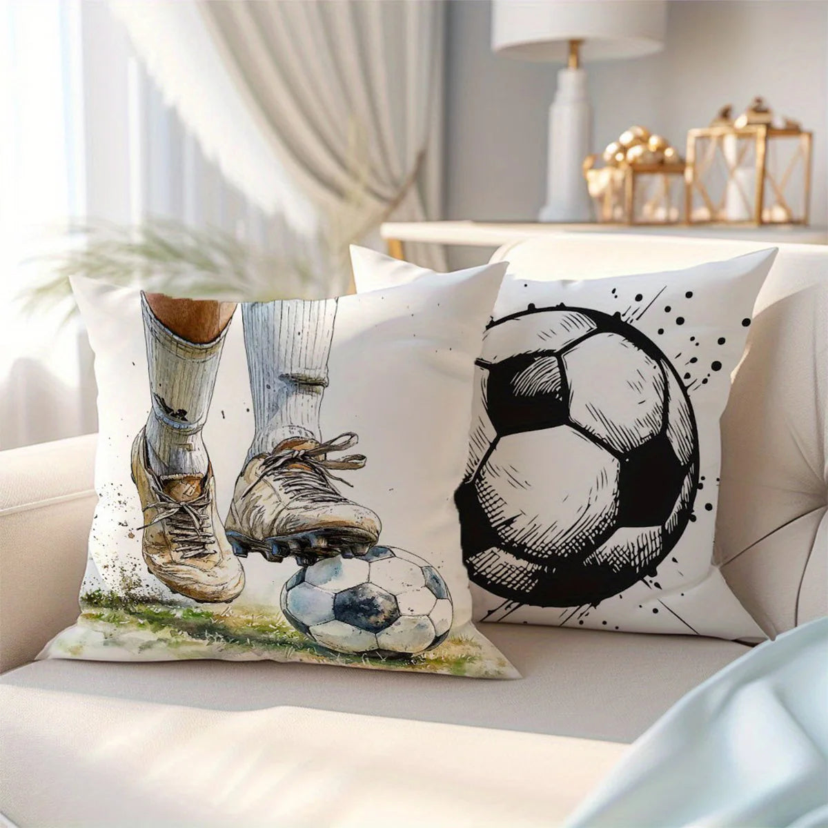 45x45cm Soccer Ball Football Sports Watercolor Pillowcase Printing Polyester Cushion Cover Decor Pillow Case Cover Home Decor