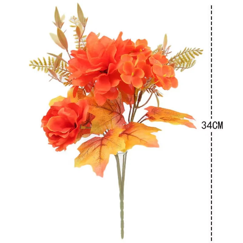 35cm Autumn Artificial Maple Leaves Bouquet Silk Plants Branch for Halloween Thanksgiving Day Fireplace Festival Home Fall Decor