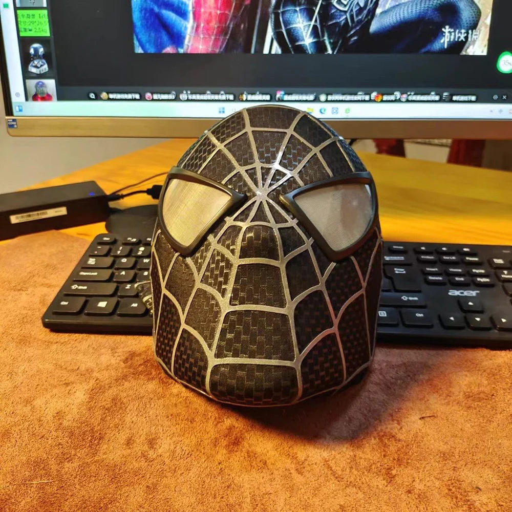 Marvel Toby Maguire Spiderman Mask With Hard Face Shell & Magnetic Eyes Super Hero Venom Screen Printed Fabric 3d Webs Cos Gift