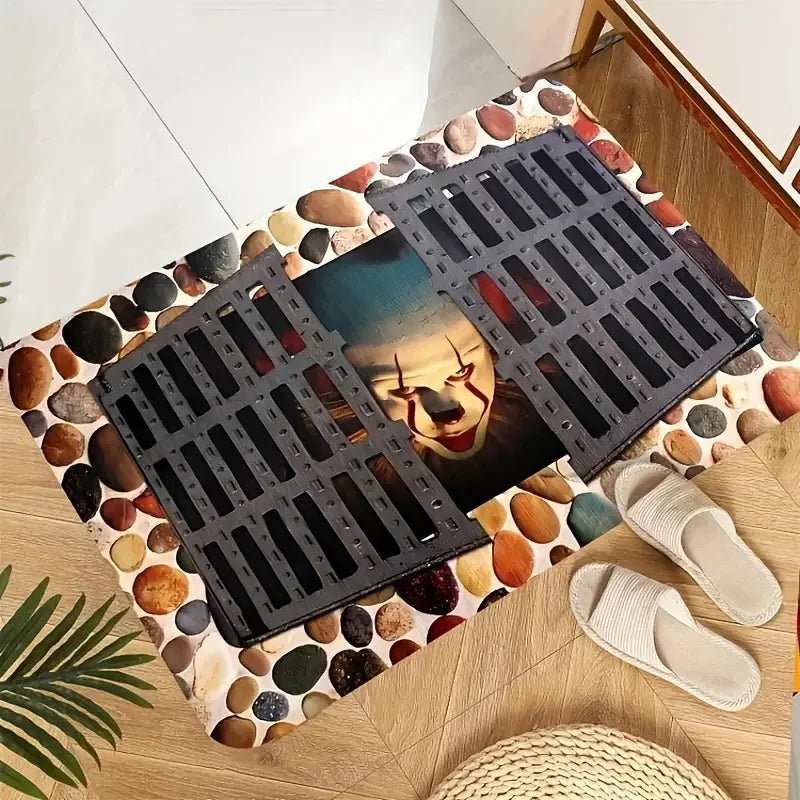 VIKAMA New Halloween Clown Doormat, Horror-Themed Rug, Entrance Hallway Bathroom Door Mat, Non-Slip Absorbent Home Decor