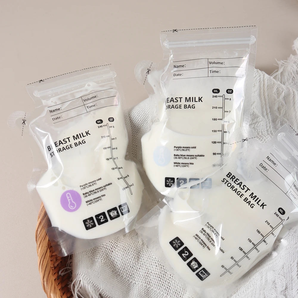 60 Pack Temperature Sensitive Breast Milk Storage Bags -Food Grade PE, Transparent with Measurement Lines,  Disposable & Leakpro