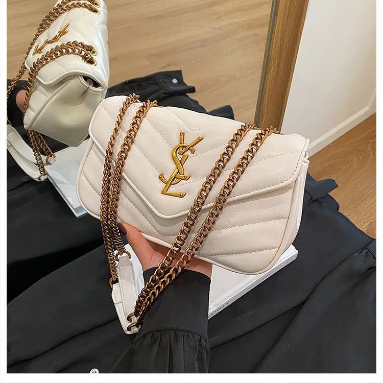 2025 Embroidered Quilted Chain Bag, Women's Luxury Crossbody Purse, Vintage Diamond Pattern Shoulder Bag with Stitching