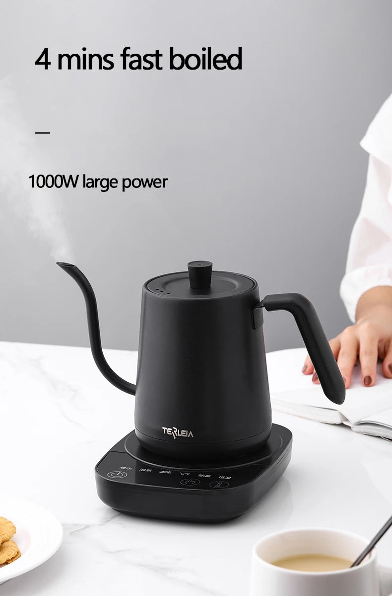 Electric Kettle 800ml Gooseneck Hand Brew Coffee Pot Thermo Pot 304 Stainless Steel Teapot Smart Temperature-Control Water Jug