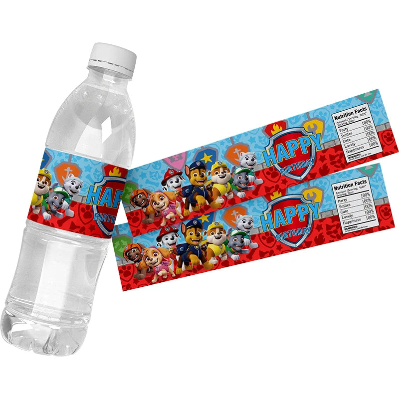 Paw Patrol Theme Water Bottle Stickers Labels Baptism Baby Shower Birthday Decor Supplies Dogs Party Water Bottle Wrappers