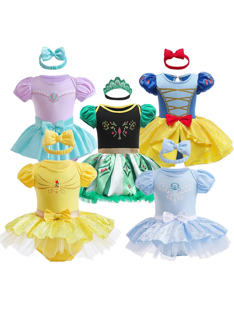 Baby Girl Princess Jumpsuit Party Anna Elsa Romper Tutu Snow White Dress Costume Halloween Fancy Fairy Bodysuit For Newborns