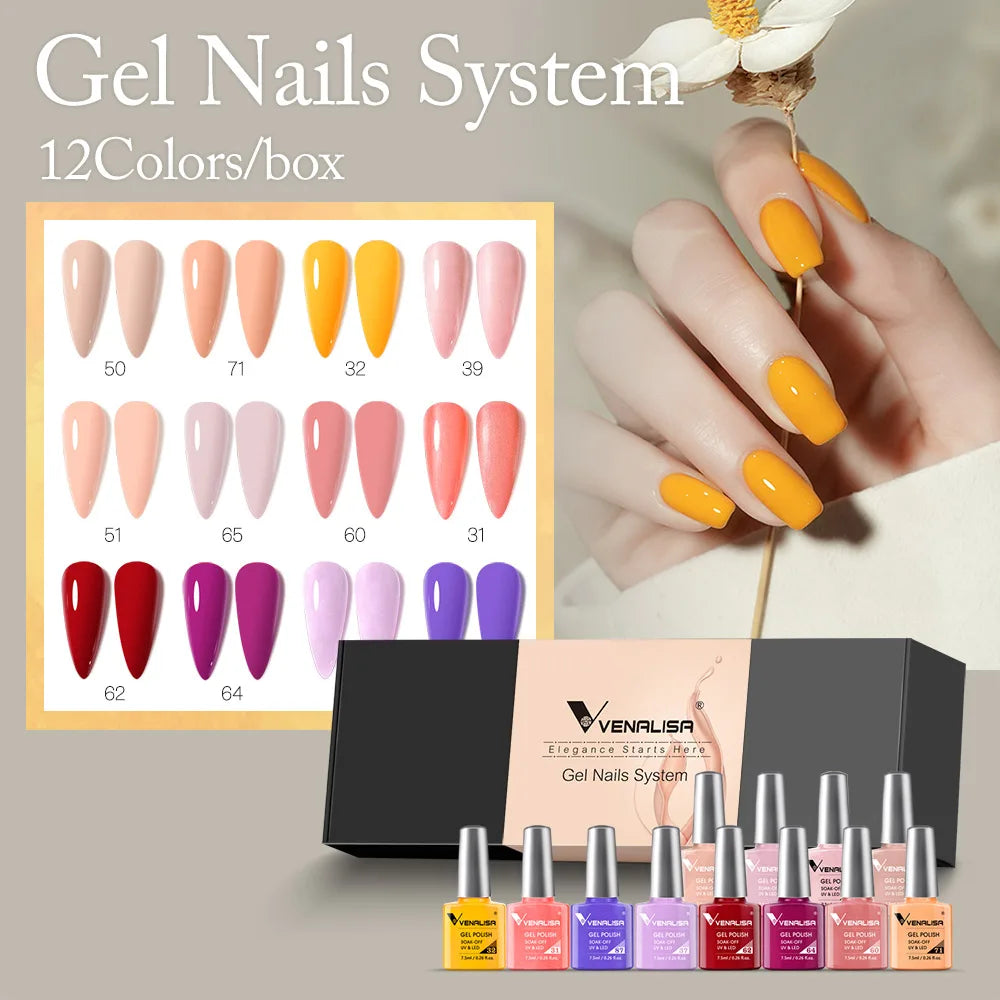 12pcs/kit Venalisa Vernis à ongles gel pigmentée Terre brune