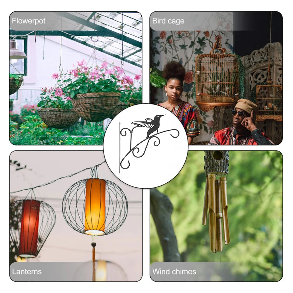 11.8inch Hanging Plant Bracket Iron Decorative Wall Hanger Hooks Black Iron Plant Hanger Bracket for Flower Baskets Wind Chimes