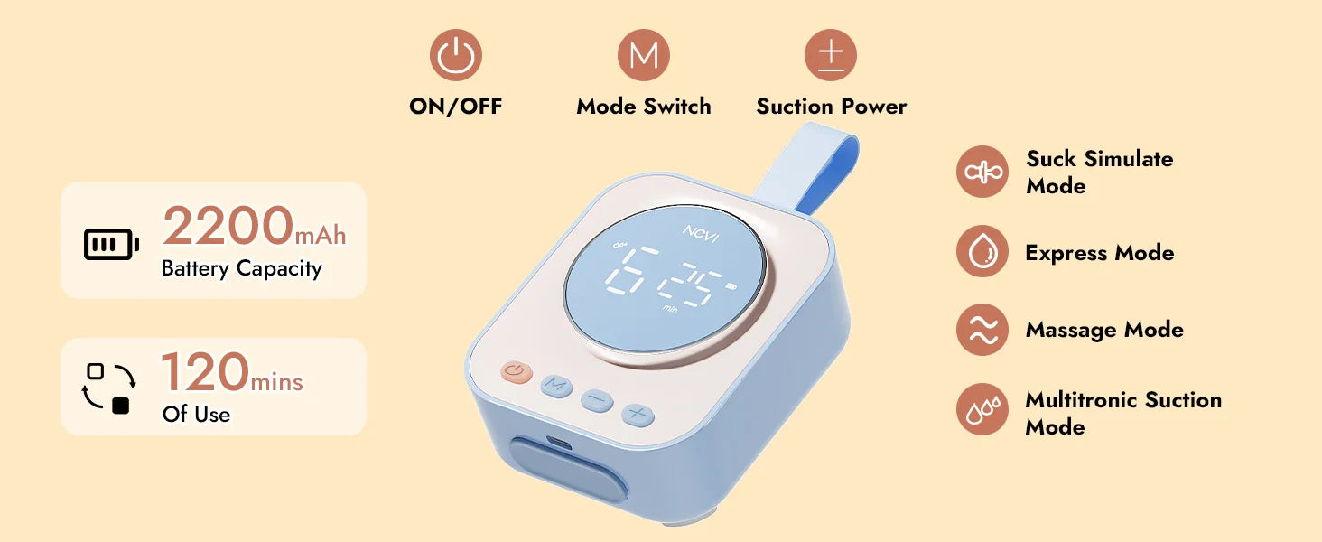 NCVI 2025 Hands Free Wearable Breast Pump,4 Modes 9 Levels,21/24/28mm, With Anti-Drip Cup Low Noise