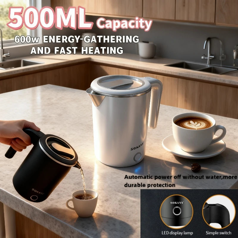 304 Stainless Steel Electric Kettle Portable 500ML Coffee Pot Electric Water Heater Teapot 600W Automatic Power Off kettle Home