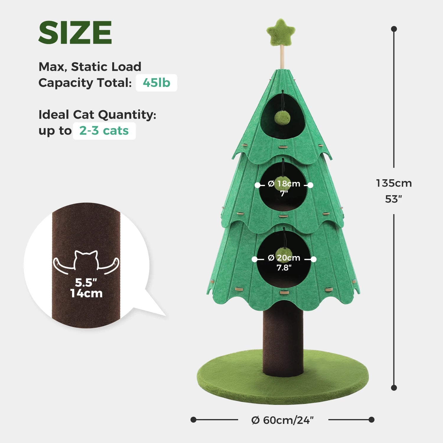 Christmas Cat Tree Tower with 3 Cozy Condos &amp; Pompoms Multi-Level Cat House Bed for Indoor Cats Modern Cat Furniture Cat Toys