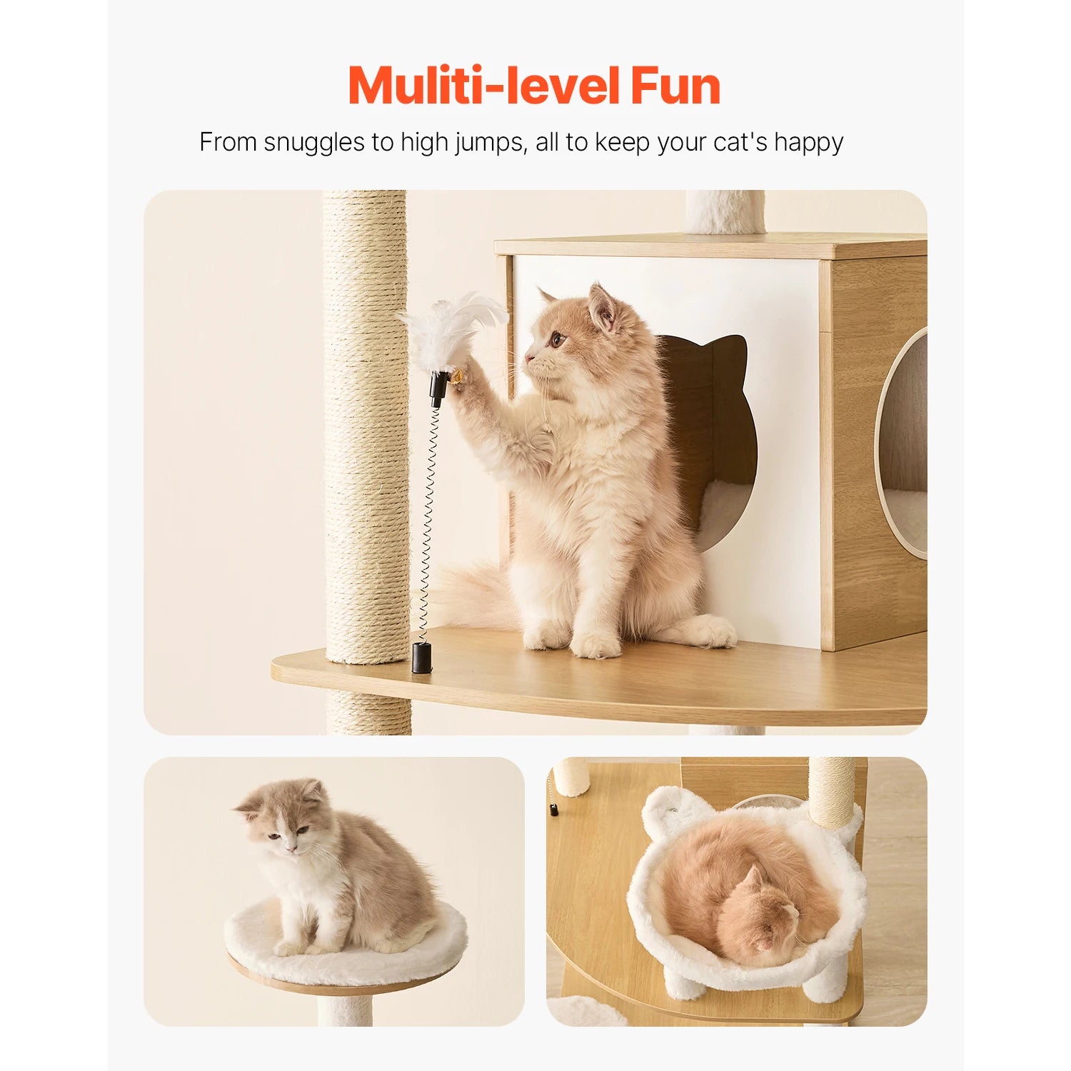 SucceBuy Large Cat Tree 68.9inch Tall Multi-level Cat Condo Furniture Activity Center with Cozy Perches Kitten House for Indoor