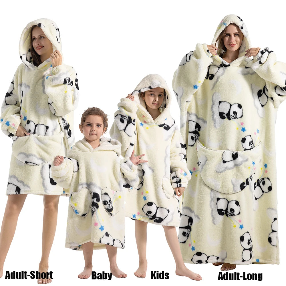 Oversize Winter Sherpa Blanket Plush Polar Fleece Family Matching Hoodie Girls Sweatshirt Homewear Halloween Women Kids Clothes