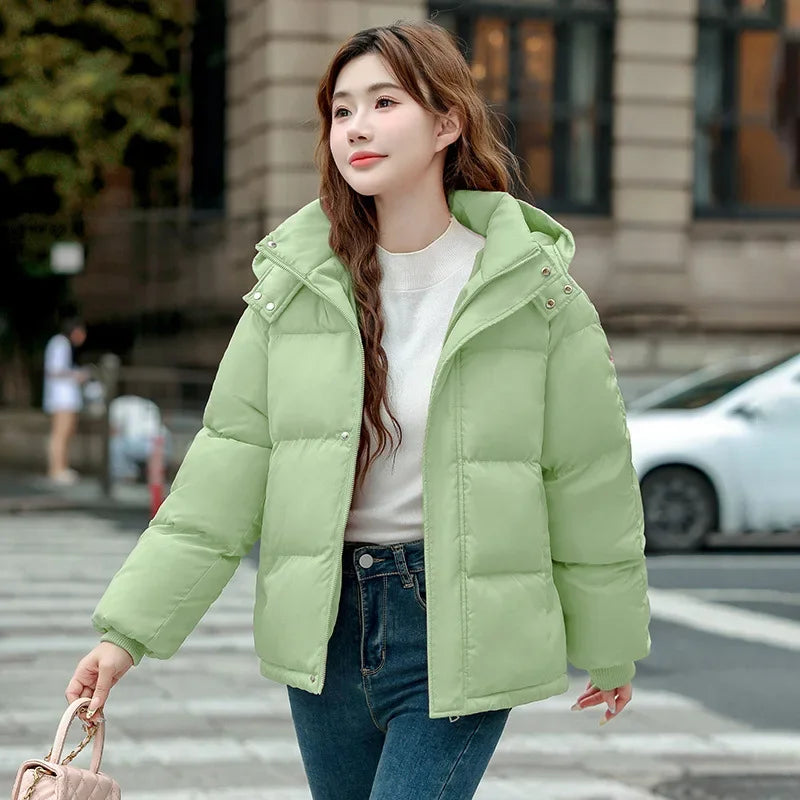Women's down Cotton Jacket Short Winter Thickened Bread Style Loose Fit Warm Outerwear Korean Version Student Coat