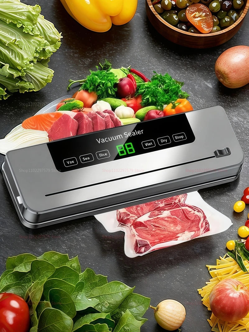 Electric Vacuum Sealer with Built-in Cutter Food Storage Sealer for Kitchen Dry/Wet Wet Food Preservation Sealing Sealer