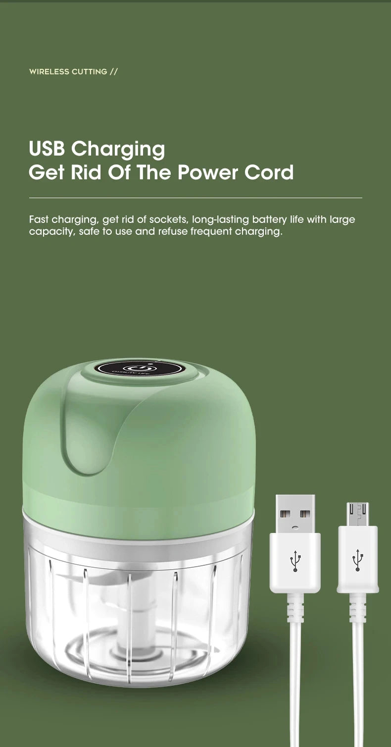 Electric garlic grinder USB garlic puree machine 250ML meat grinder kitchen vegetable grinder food chopper blender