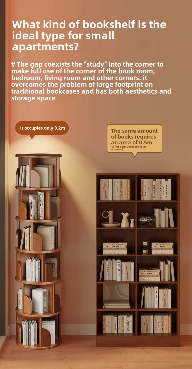 360 °   Bibliothèque rotative – Armoire de rangement mobile pour la maison et le salon