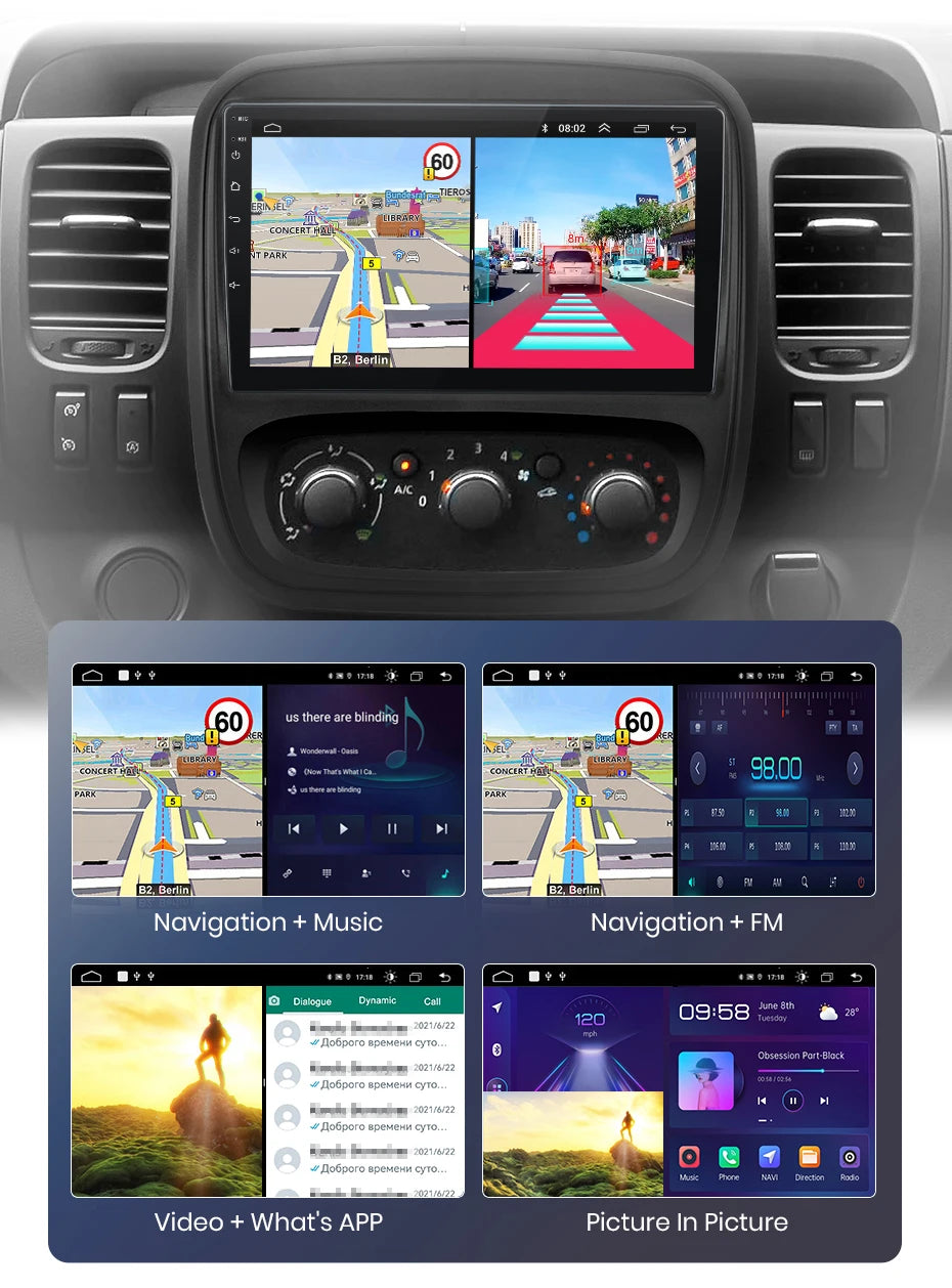 CarPlay Android Auto Autoradio pour Renault Trafic 3 2014 a 2021 et Opel Vivaro B de 2014 à 2018