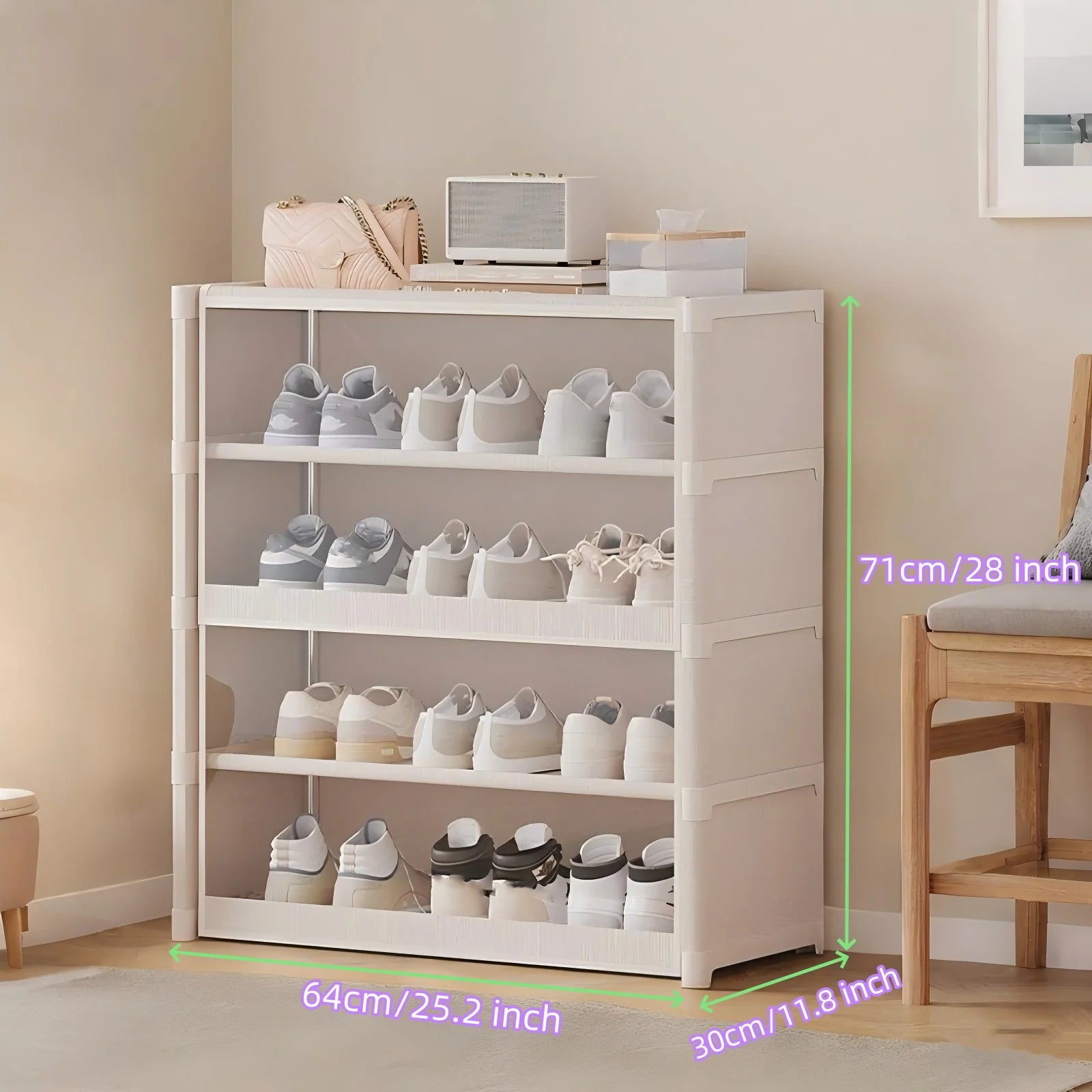 Grand support organisateur de rangement de chaussures anti-poussière avec porte transparente, boîte d'armoire de rangement pour pantoufles et baskets, étagère empilable haut en plastique
