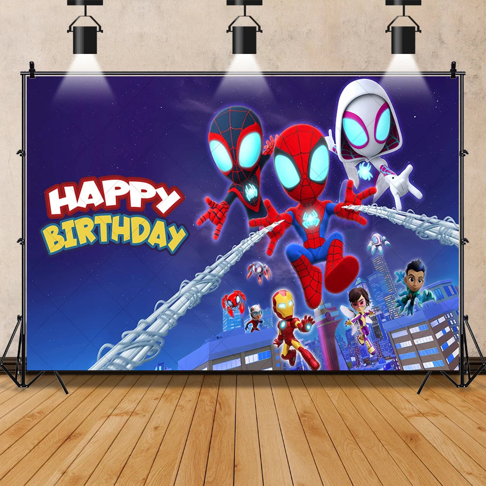 Marvel Kid Spidey And His Amazing Friends Photography Background Custom SpiderMan Boy Birthday Party Baby Shower Decor Poster