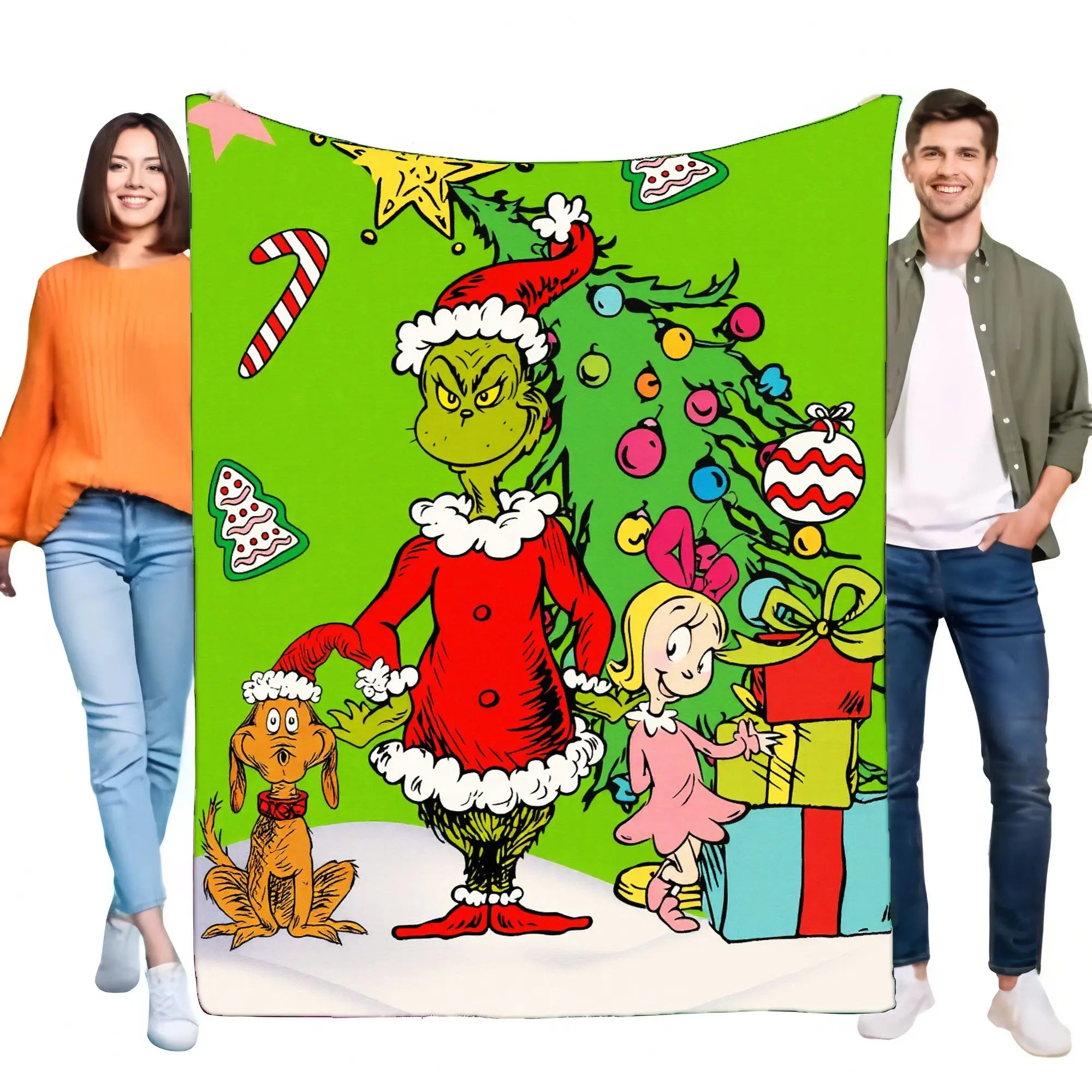 Grinch Christmas Blanket Soft Cozy Throw for Sofa Bed Festive Holiday Decor Gift for Kids and Adults, Lightweight and Warm, Perf