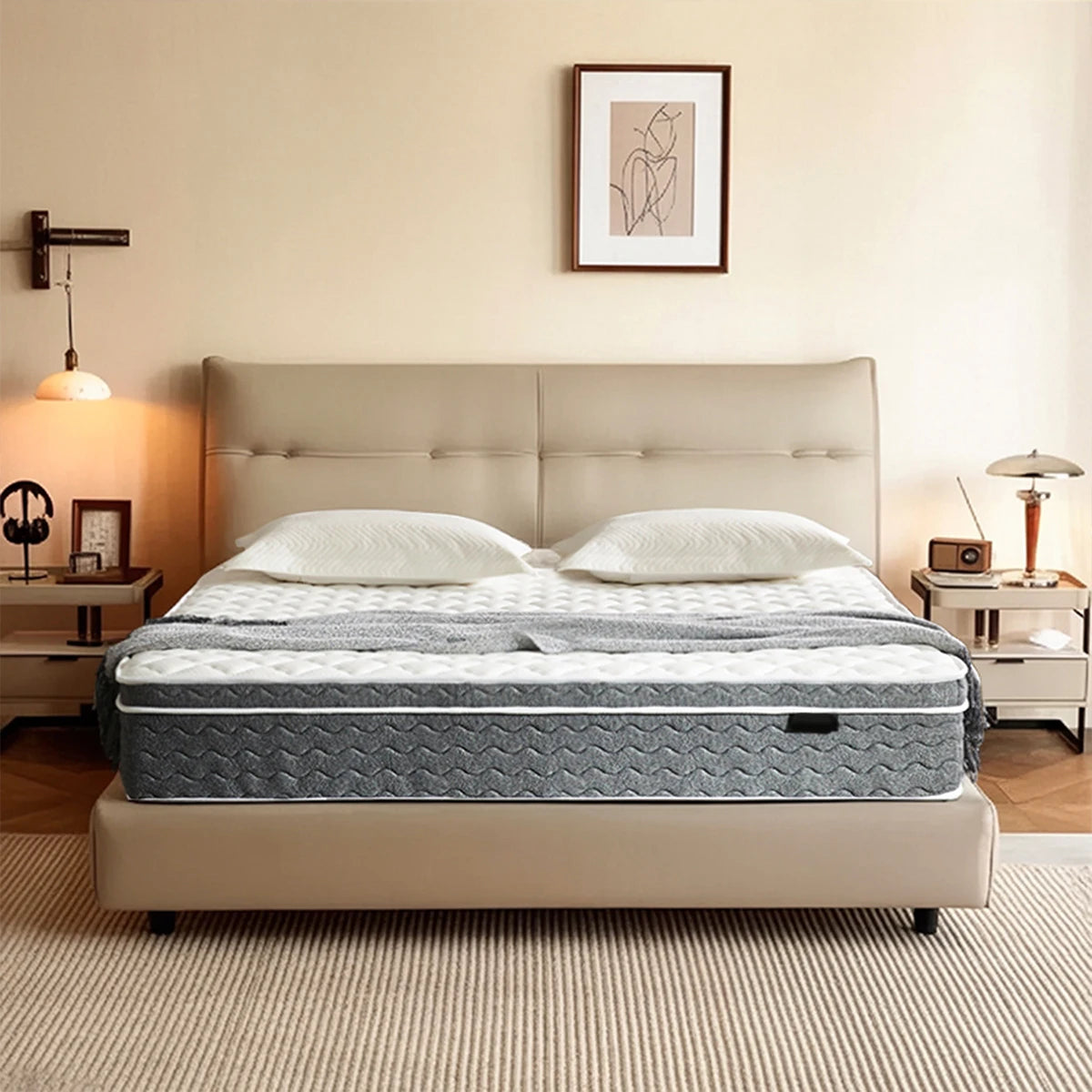 Matelas Queen Size 10/12/14 pouces, matelas hybride, soulagement de la pression, confort moyennement ferme, isolation du mouvement, matelas dans une boîte