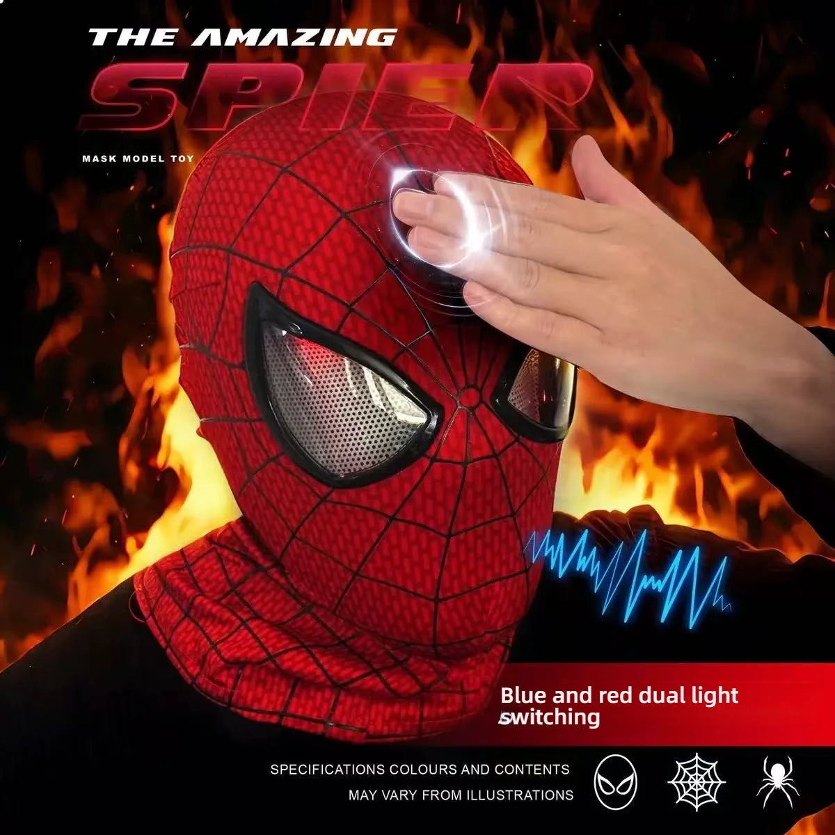 Marvel Spiderman Mask With Hard Face Shell & Magnetic Eyes Hero VenomScreen Printed Fabric 3d Webs Manual version Cos Gift