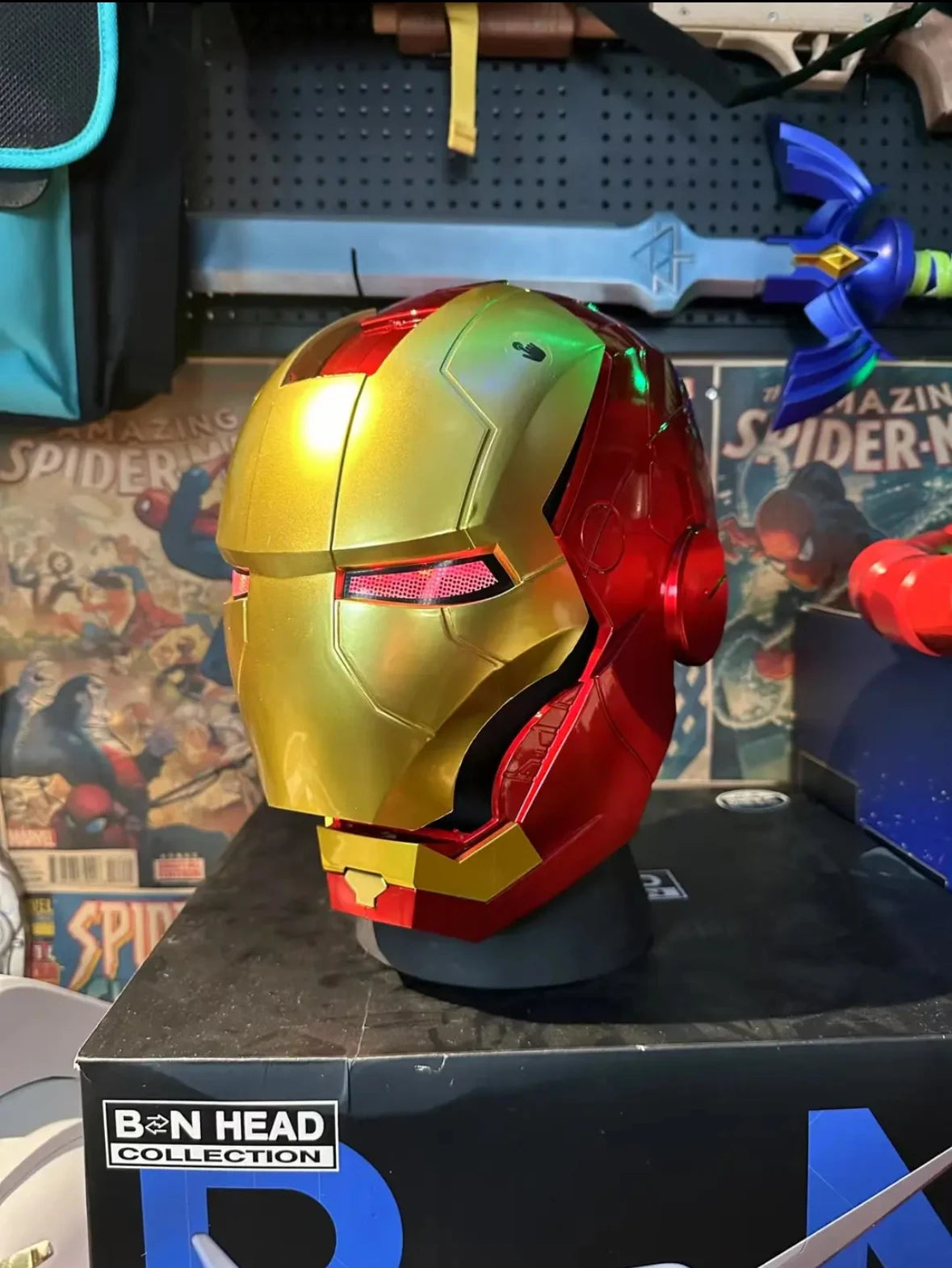 Marvel Comics Iron Man Helmet Electric Wearable Mask 1:1 Automatic Opening And Closing Model Characters Adult Toys Birthday Gift
