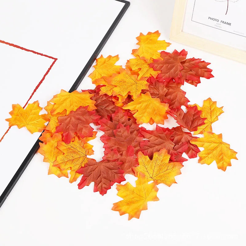 Yannew 500pcs Artificial Fall Maple Leaves Silk Leaf for Craft DIY Thanksgiving Wedding Party Decoration Autumn Home Table Decor