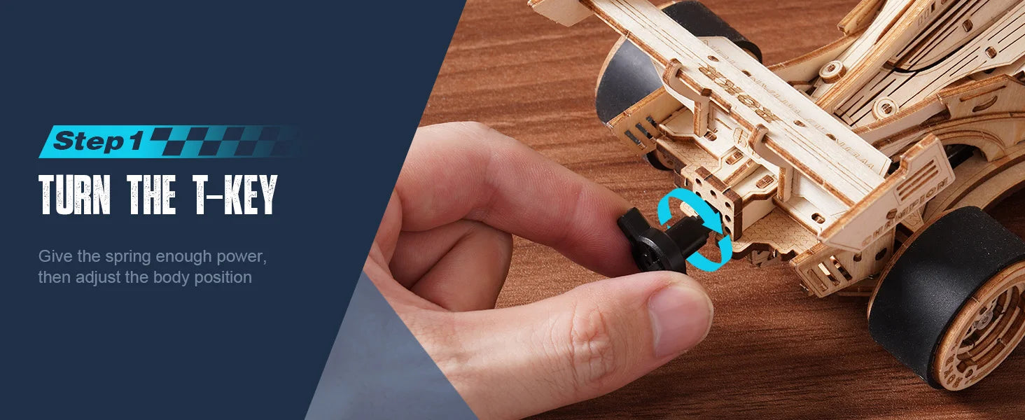 Robotime Rokr 3D Wooden Racing Car Puzzle DIY Model Kit for Adults & Teens, Mechanical Roaring Engine, 8-10M Forward Movement