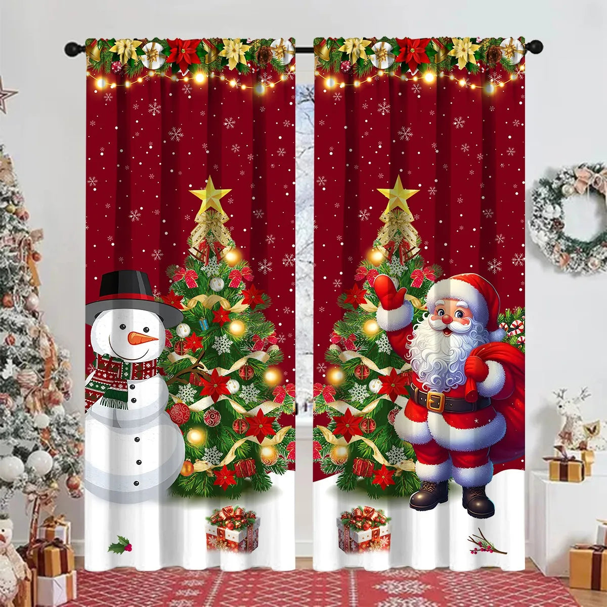 2pcs Christmas Curtain Merry Christmas Decoration for Home 2025 Xmas Curtain Window Ornaments Navidad Natal New Year Gift 2026