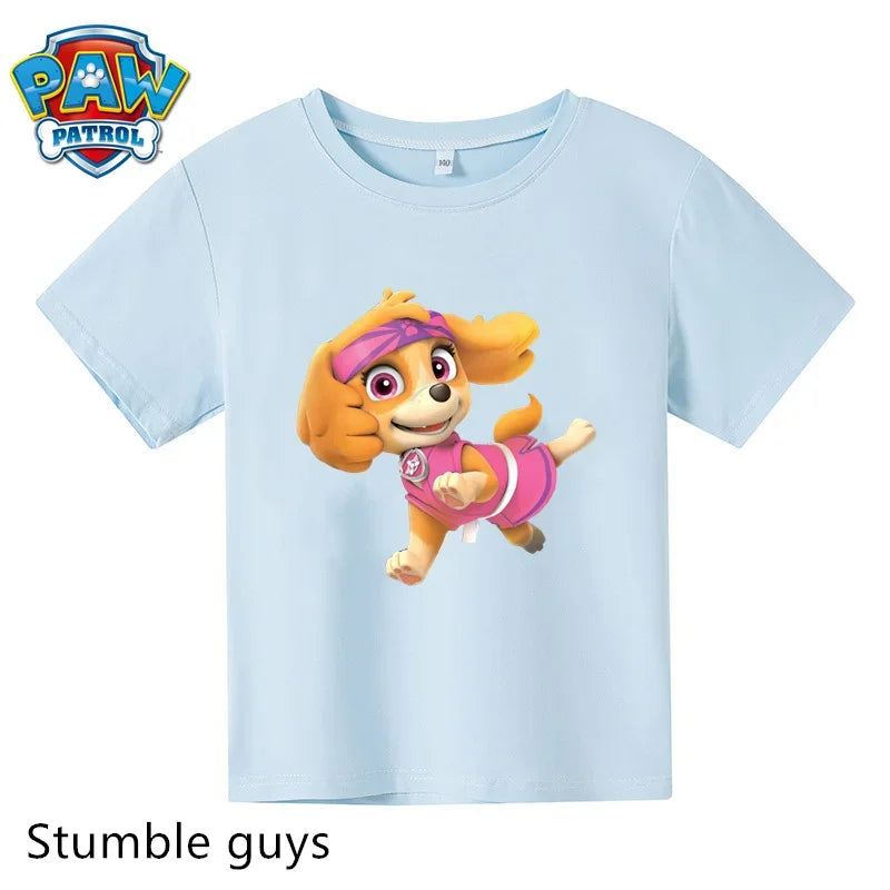 Paw Patrol Children T-shirt Simple Basic Black & White Short Sleeve Anime Cartoon Chase Skye Cute Summer Clothes Birthday Gift