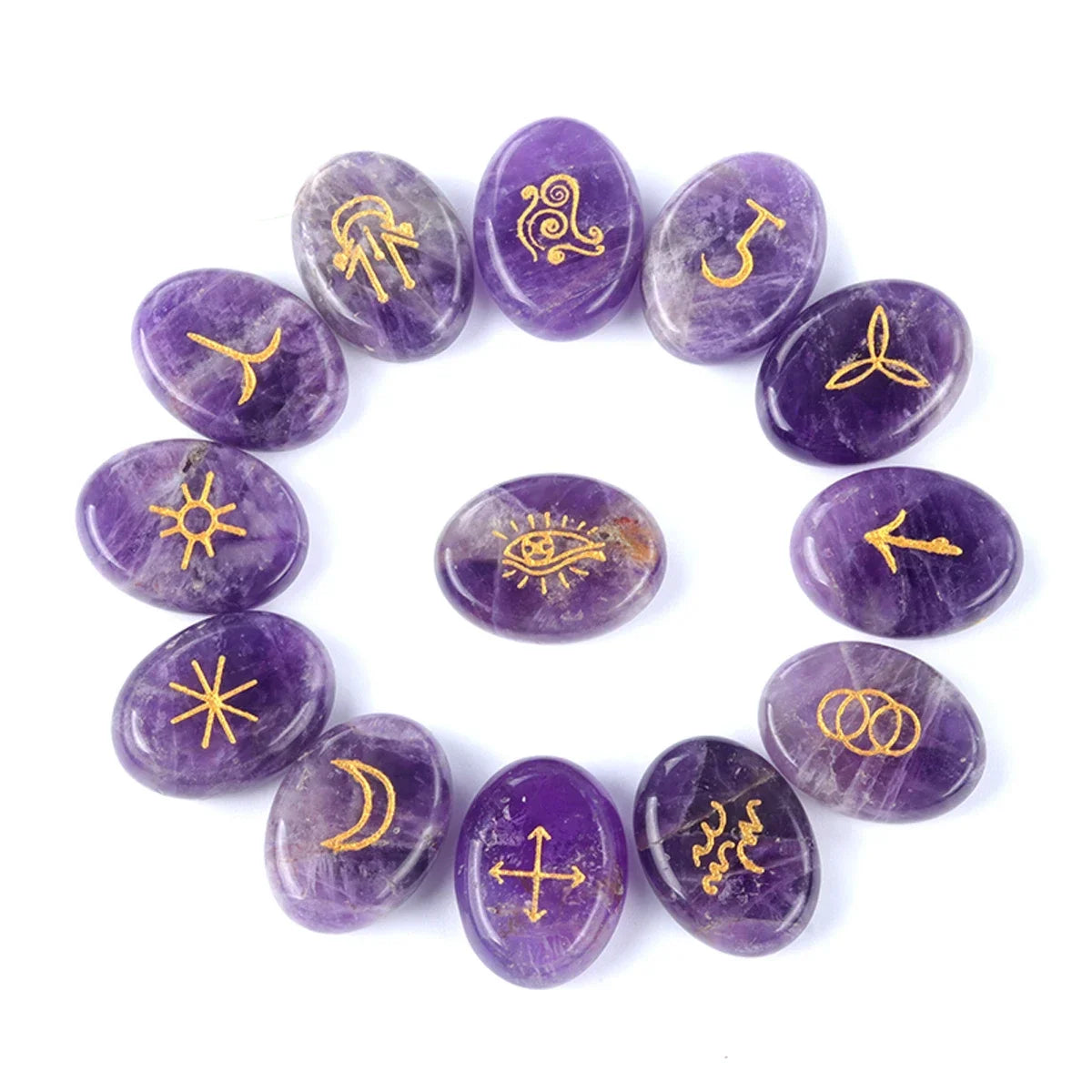 13pcs Witch Runes Natural Crystal Beads Onyx Semi-Precious Carved Ruini Lune Runes Set Decorative Reiki Jewelry Accessories Gift