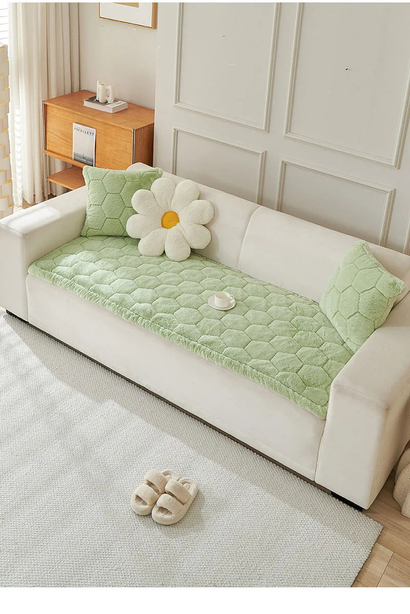 Nordic Thick Faux Mink Fur Sofa Cushion Autumn/winter Pet Friendly Non-Slip Sofa Cover Soft Furniture Protector for Living Room