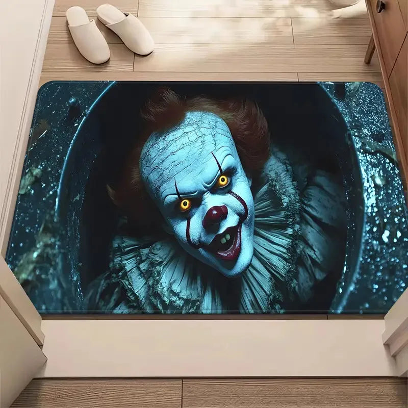 VIKAMA New Halloween Clown Doormat, Horror-Themed Rug, Entrance Hallway Bathroom Door Mat, Non-Slip Absorbent Home Decor