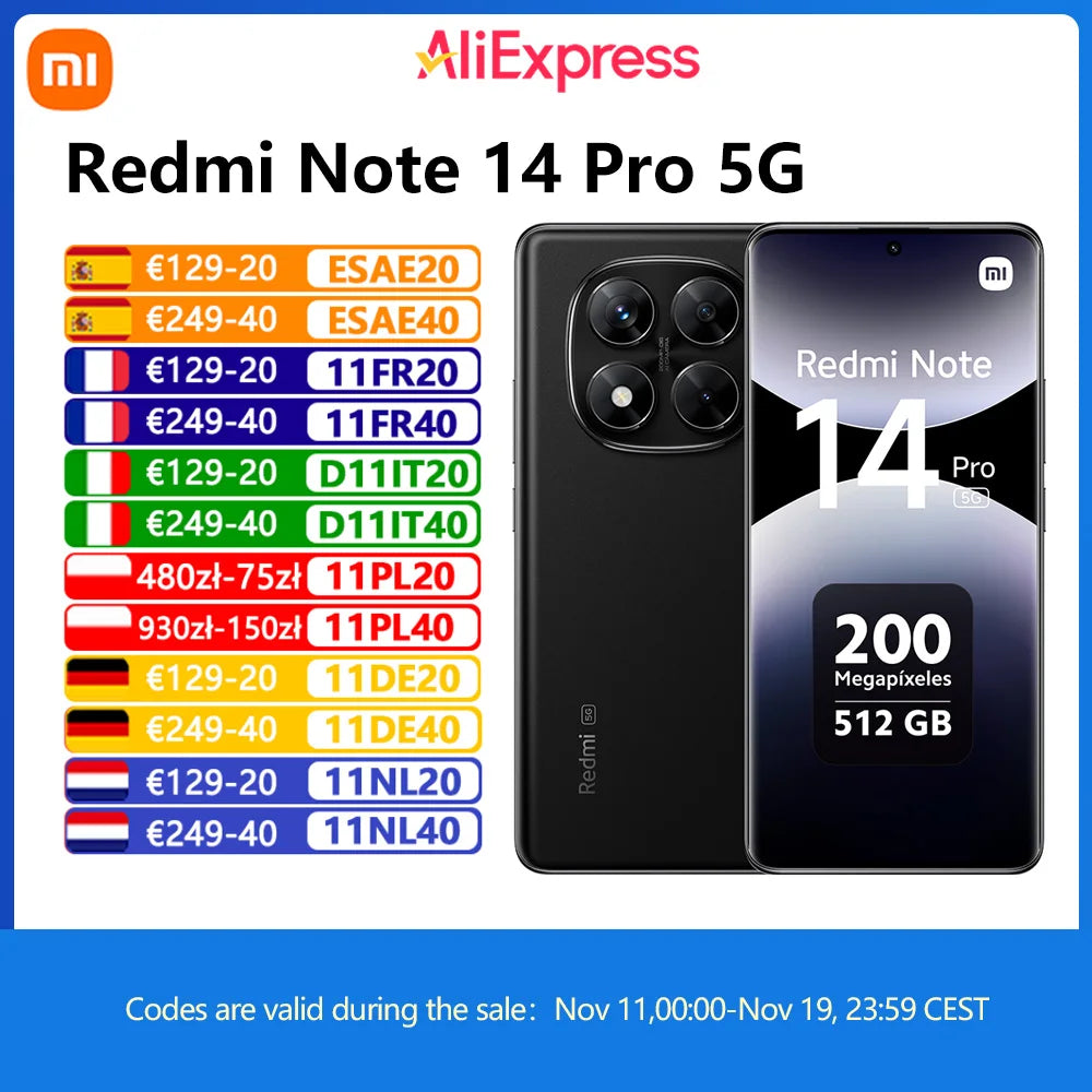Xiaomi Redmi Note 14 Pro 5G NFC，MediaTek Dimensity 7300-Ultra,200MP Camera,5110mAh battery，45W charging，120Hz display,Charger Not Included