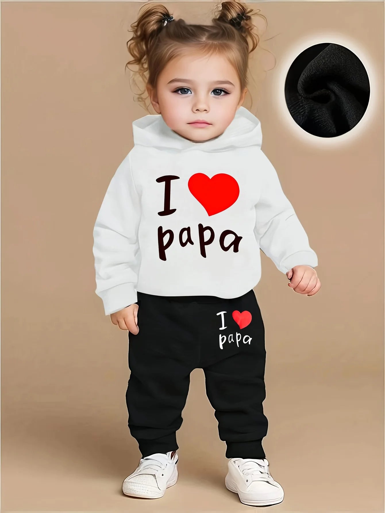 Newborn Baby Girl I LOVE Papa Long Sleeve Fleece Hoodie + Casual Sports Pants Set Letter Heart Pattern Baby Outfit