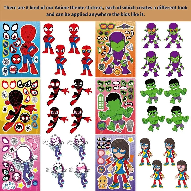 12pcs / Lot Spidey And His Amazing Friends Make Your Own Face DIY Puzzle Sticker Gift For kids