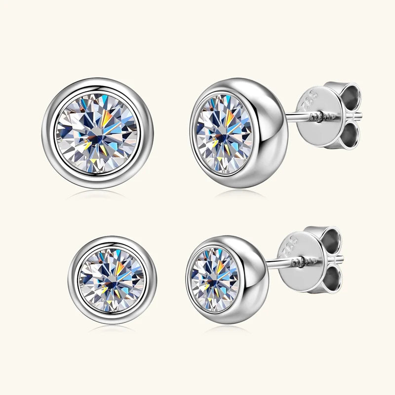 Lnngy 925 Sterling Silver Stud Earrings 5mm/6.5mm Round Moissanite Eearring With Certificate for Women Girl Daily Jewelry Gift
