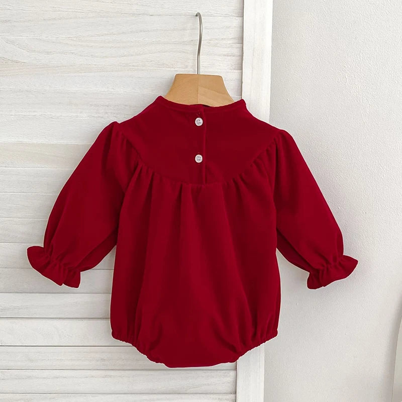 2025 Christmas 0-24M Baby Girls Jumpsuit Casual Bow Embroidered Long Sleeves Newborn Romper Christmas Party Toddler Cute Clothes