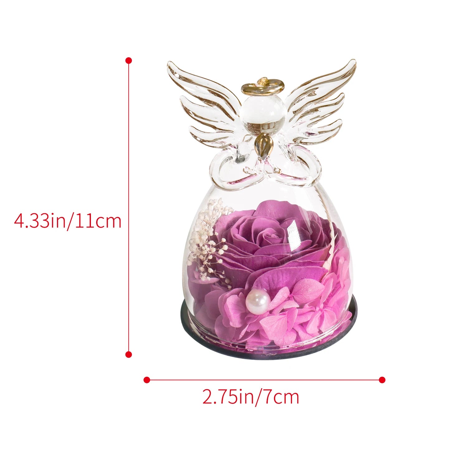 Gifts for Girlfriend 4.33" Soap Rose In Angel Glass Dome Artificial Flower Christmas Valentine Love Thank You Gifts for Women