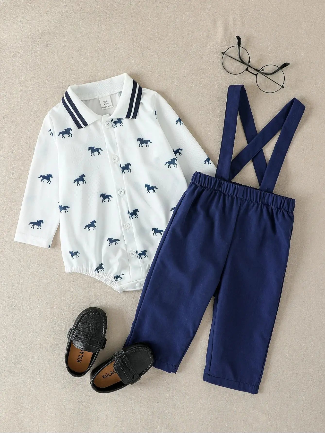 Infant Toddler Clothes Print Horse Baby Boys Spring/Autumn Overalls Set Newborn 1-3Y Clothing Party Gentleman Suit Daily Wear