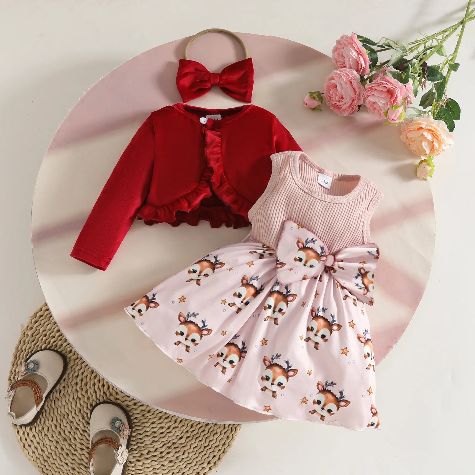 Prowow 0-3Y New Year Baby Dresses Green Velvet Coat Cardigan+Gingerbread Man Dress For Newborns My First Christmas Baby Clothes