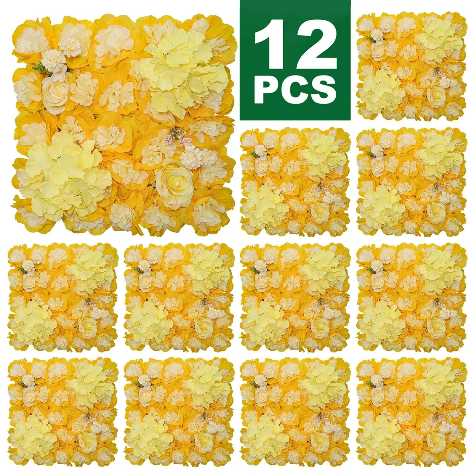 12PCS Artificial Flowers Roses Wall Panel 3D Flower Backdrop Faux Roses for Wall Party Wedding Bridal Shower Outdoor Decoration