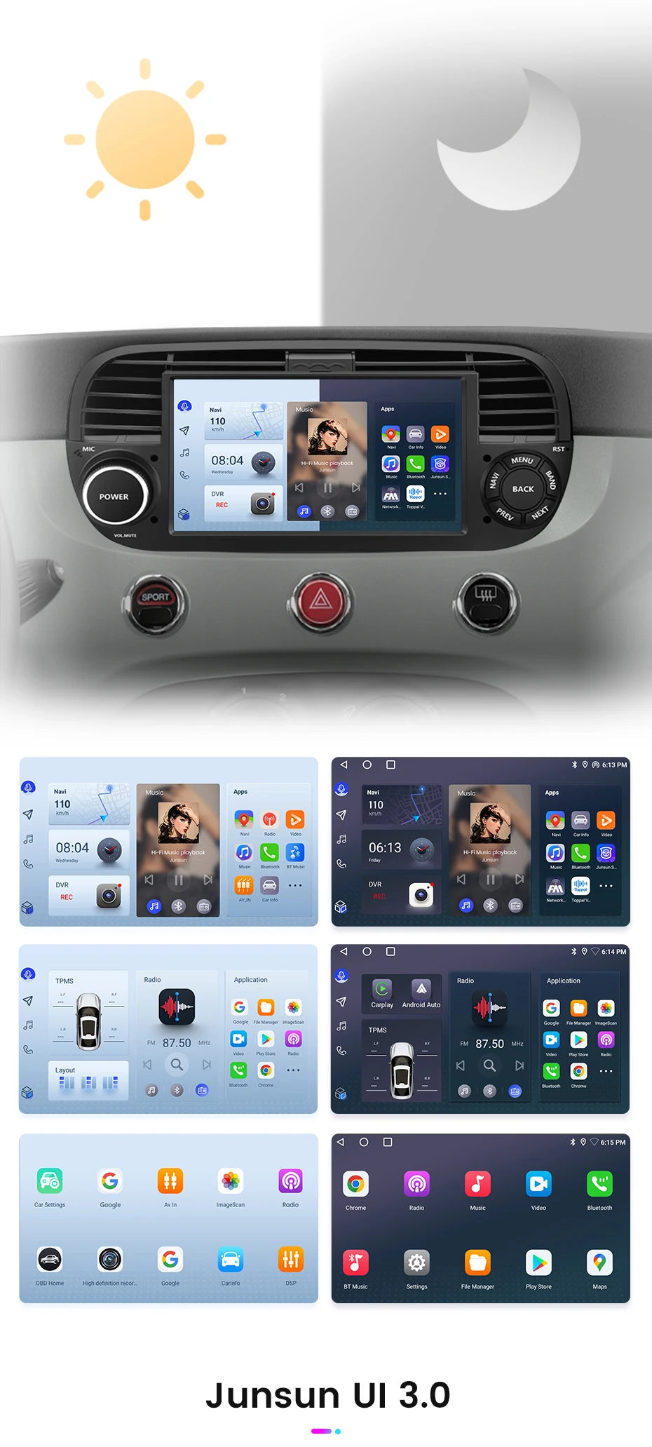 Junsun Android13 Car Radio For FIAT 500 500C Abarth 2007-2015 Car Smart Systems For Apple Carplay FM GPS SWC BT