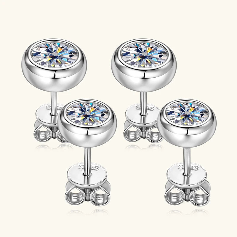 Lnngy 925 Sterling Silver Stud Earrings 5mm/6.5mm Round Moissanite Eearring With Certificate for Women Girl Daily Jewelry Gift