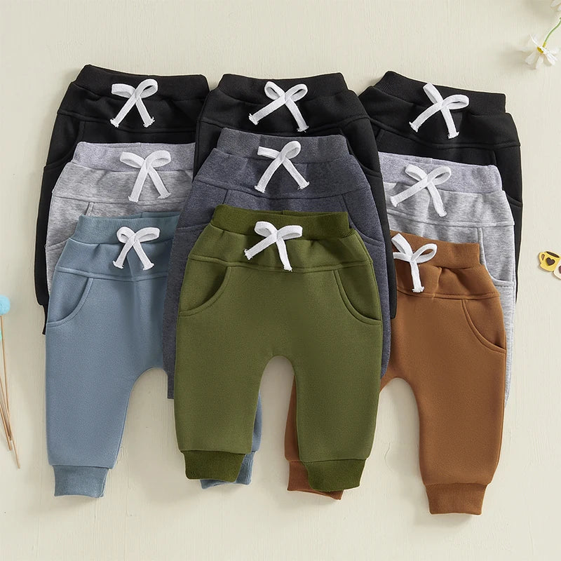 Toddler Baby Boys Sweatpants 3 Pack Solid Color Elastic Waist Trousers Bottoms Casual Pants Long Pants